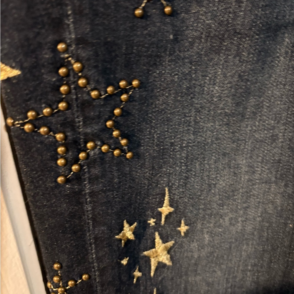 Driftwood Jackie Celestial Embroidered Star/Moon High Rise Skinny Jeans 32/34 - Picture 3 of 7
